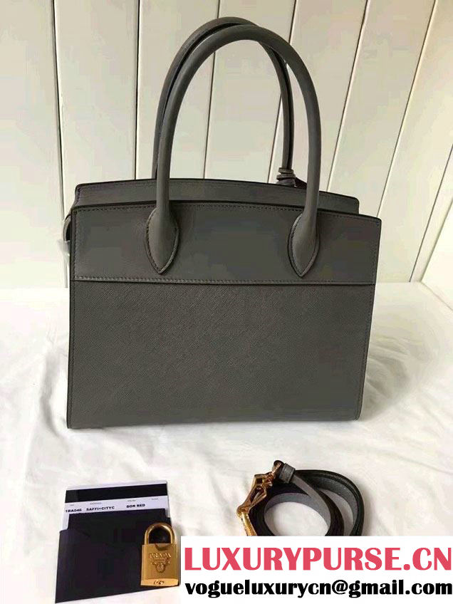 Prada Esplanade Saffiano And Calf Leather Tote Medium Bag 1BA046 Gray 2017