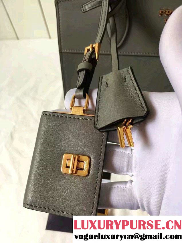 Prada Esplanade Saffiano And Calf Leather Tote Medium Bag 1BA046 Gray 2017