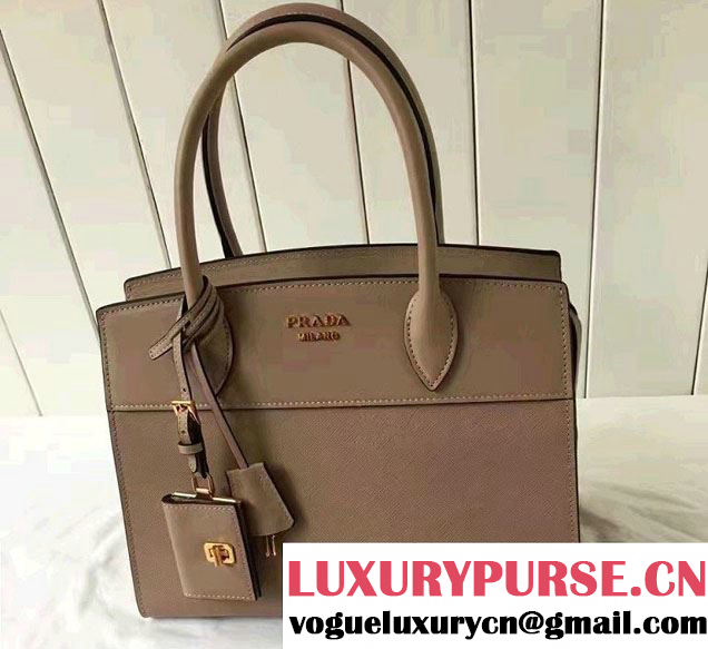 Prada Esplanade Saffiano And Calf Leather Tote Medium Bag 1BA046 Cameo 2017