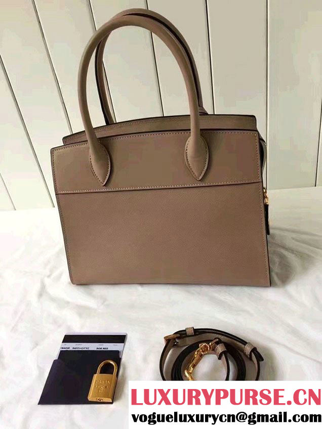 Prada Esplanade Saffiano And Calf Leather Tote Medium Bag 1BA046 Cameo 2017