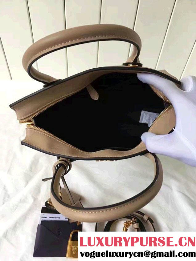 Prada Esplanade Saffiano And Calf Leather Tote Medium Bag 1BA046 Cameo 2017