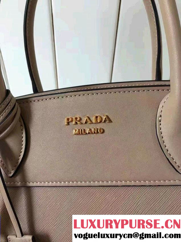 Prada Esplanade Saffiano And Calf Leather Tote Medium Bag 1BA046 Cameo 2017