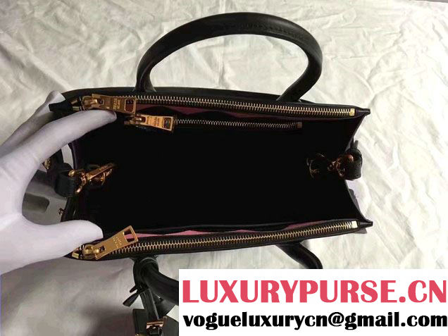 Prada Paradigme Saffiano And Calf Leather Bag 1BA102 Black/Begonia With Embellishments On The Shoulder Strap 2017