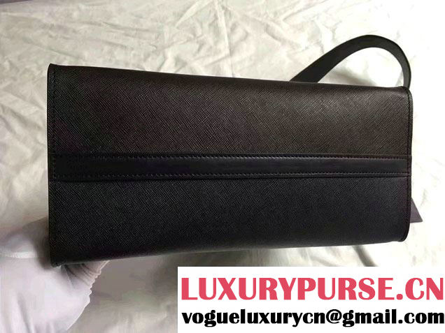 Prada Paradigme Saffiano And Calf Leather Bag 1BA102 Black/Begonia With Embellishments On The Shoulder Strap 2017