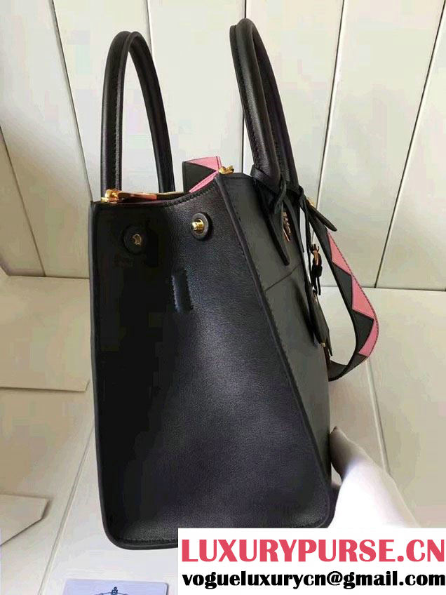 Prada Paradigme Saffiano And Calf Leather Bag 1BA103 Black/Begonia With Embellishments On The Shoulder Strap 2017
