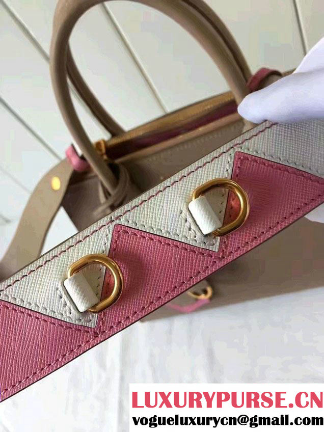 Prada Paradigme Saffiano And Calf Leather Bag 1BA103 Cameo/Begonia With Embellishments On The Shoulder Strap 2017