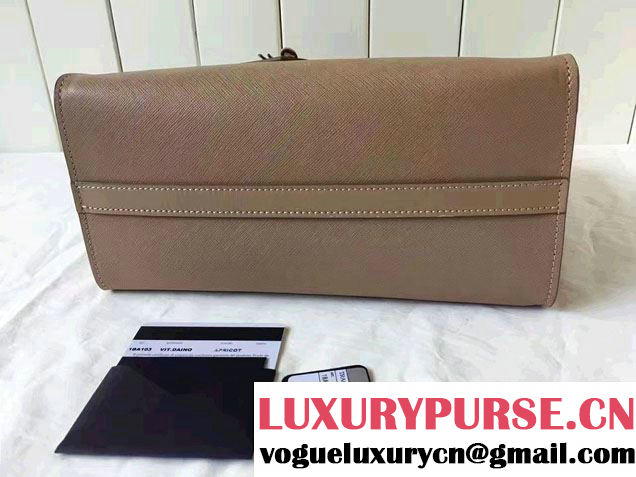 Prada Paradigme Saffiano And Calf Leather Bag 1BA103 Cameo/Begonia With Embellishments On The Shoulder Strap 2017