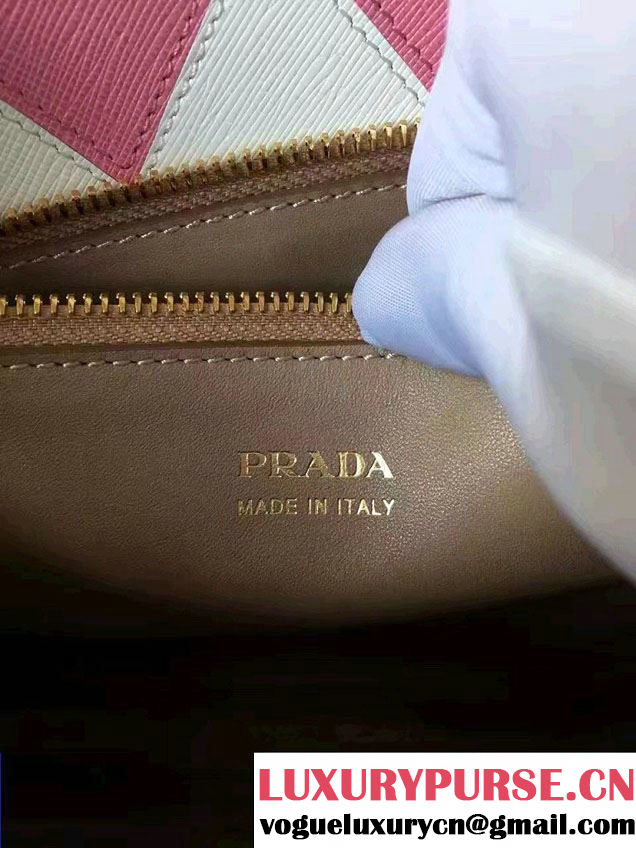 Prada Paradigme Saffiano And Calf Leather Bag 1BA103 Cameo/Begonia With Embellishments On The Shoulder Strap 2017