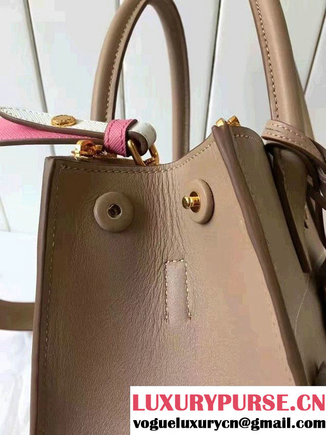 Prada Paradigme Saffiano And Calf Leather Bag 1BA103 Cameo/Begonia With Embellishments On The Shoulder Strap 2017