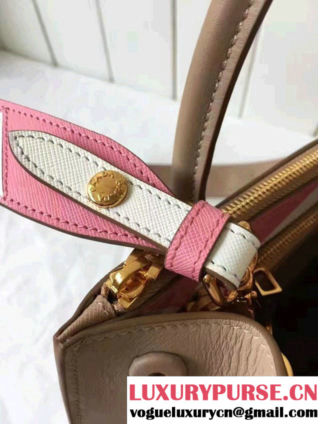 Prada Paradigme Saffiano And Calf Leather Bag 1BA103 Cameo/Begonia With Embellishments On The Shoulder Strap 2017