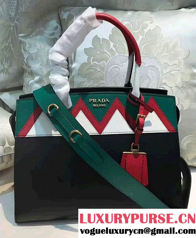 Prada Esplanade Saffiano Calfskin Leather Tote Bag 1BA046 Black/Red/Green 2017