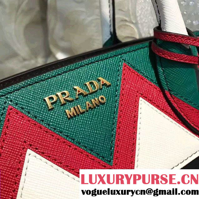 Prada Esplanade Saffiano Calfskin Leather Tote Bag 1BA046 Black/Red/Green 2017