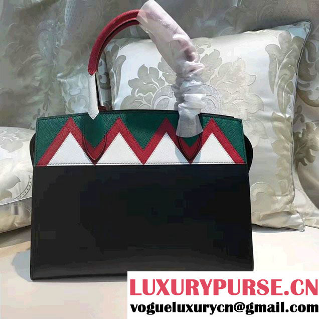 Prada Esplanade Saffiano Calfskin Leather Tote Bag 1BA046 Black/Red/Green 2017
