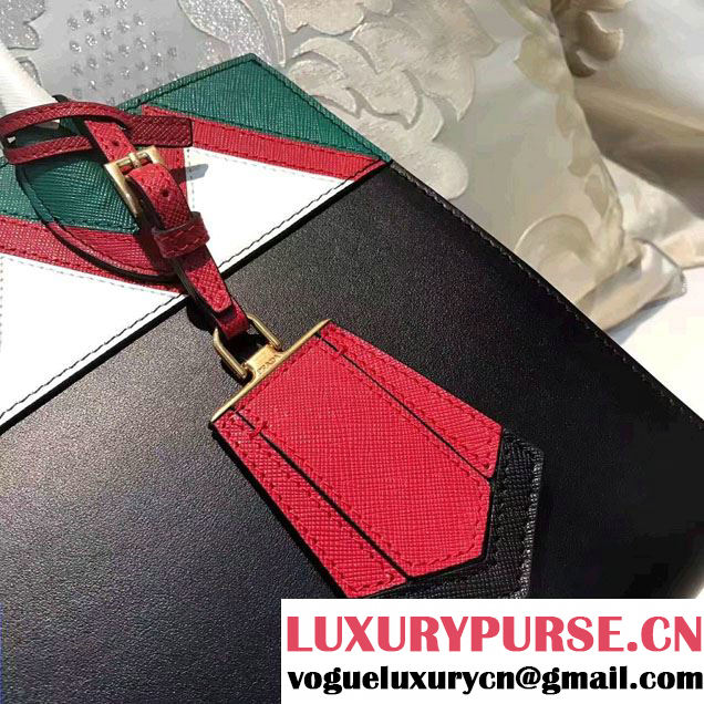 Prada Esplanade Saffiano Calfskin Leather Tote Bag 1BA046 Black/Red/Green 2017