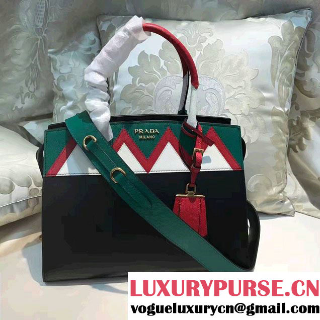 Prada Esplanade Saffiano Calfskin Leather Tote Bag 1BA046 Black/Red/Green 2017