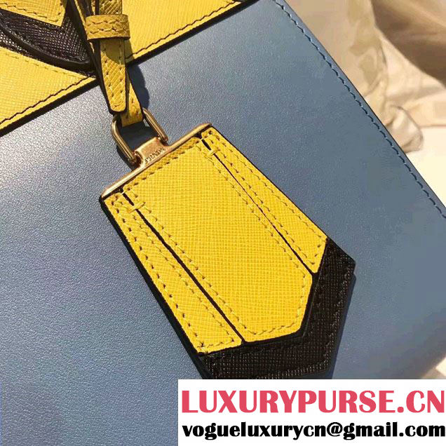 Prada Esplanade Saffiano Calfskin Leather Tote Bag 1BA046 Blue/White/Yellow 2017