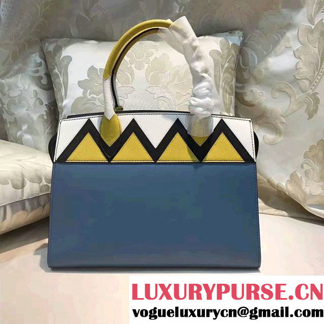 Prada Esplanade Saffiano Calfskin Leather Tote Bag 1BA046 Blue/White/Yellow 2017