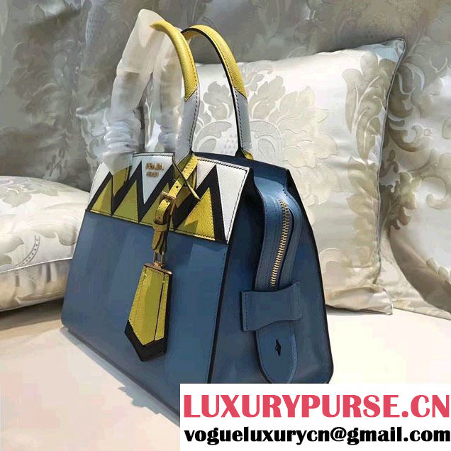 Prada Esplanade Saffiano Calfskin Leather Tote Bag 1BA046 Blue/White/Yellow 2017
