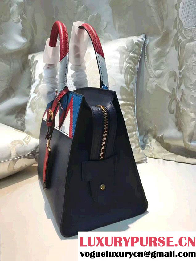 Prada Esplanade Saffiano Calfskin Leather Tote Bag 1BA046 Navy Blue/Blue/Red 2017