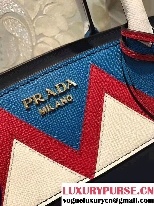 Prada Esplanade Saffiano Calfskin Leather Tote Bag 1BA046 Navy Blue/Blue/Red 2017
