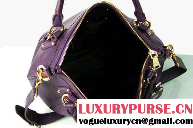 Prada BR4579 Grained Calf Leather Tote Bag Pueple  