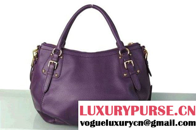 Prada BR4579 Grained Calf Leather Tote Bag Pueple  