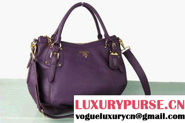 Prada BR4579 Grained Calf Leather Tote Bag Pueple  