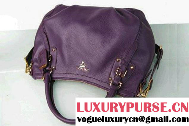 Prada BR4579 Grained Calf Leather Tote Bag Pueple  