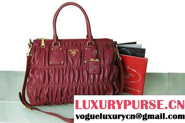 Prada Tessuto Gauffre Nappa Leather Tote Bags Burgundy