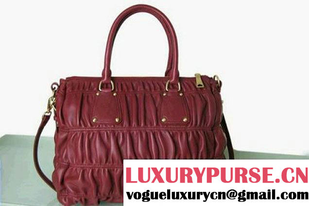 Prada Tessuto Gauffre Nappa Leather Tote Bags Burgundy  