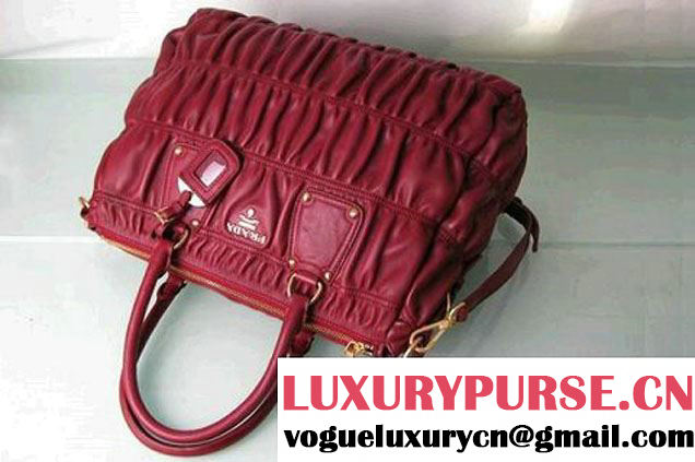 Prada Tessuto Gauffre Nappa Leather Tote Bags Burgundy  