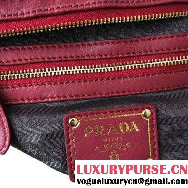 Prada Tessuto Gauffre Nappa Leather Tote Bags Burgundy  