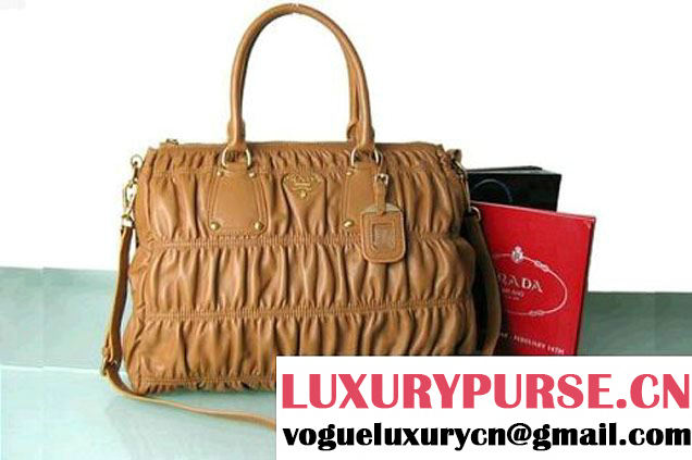 Prada Tessuto Gauffre Nappa Leather Tote Bags Brown