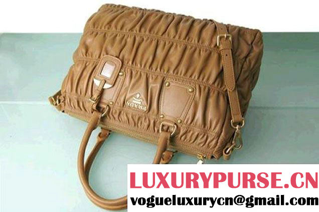 Prada Tessuto Gauffre Nappa Leather Tote Bags Brown  