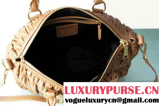 Prada Tessuto Gauffre Nappa Leather Tote Bags Brown  