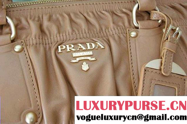 Prada Tessuto Gauffre Nappa Leather Tote Bags Brown  