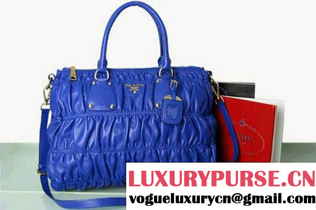 Prada Tessuto Gauffre Nappa Leather Tote Bags Blue