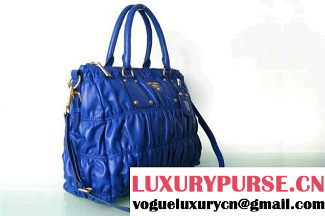 Prada Tessuto Gauffre Nappa Leather Tote Bags Blue  