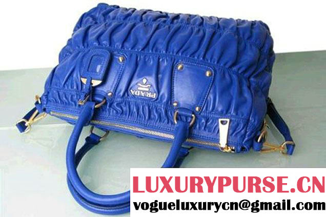 Prada Tessuto Gauffre Nappa Leather Tote Bags Blue  