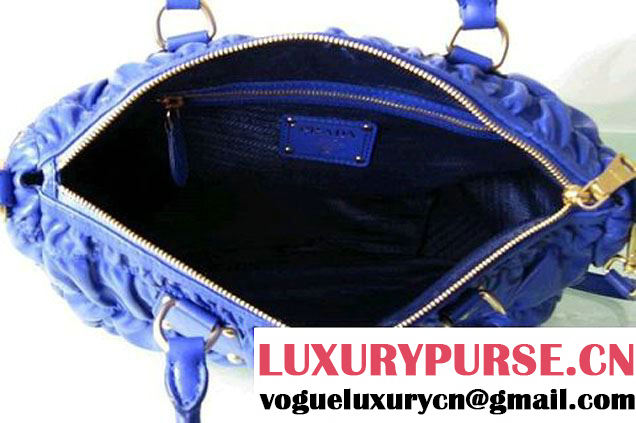 Prada Tessuto Gauffre Nappa Leather Tote Bags Blue  
