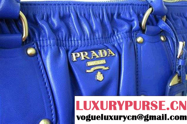 Prada Tessuto Gauffre Nappa Leather Tote Bags Blue  