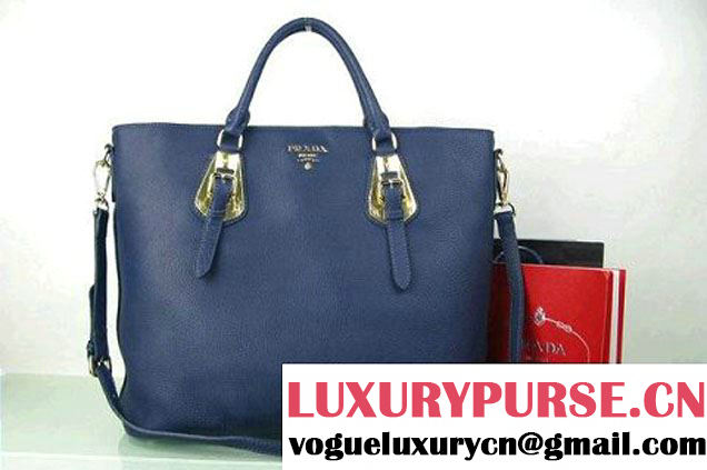 Prada BN1902 Original Calf Leather Tote Bag Royalblue  