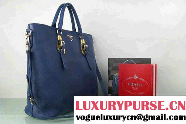 Prada BN1902 Original Calf Leather Tote Bag Royalblue  