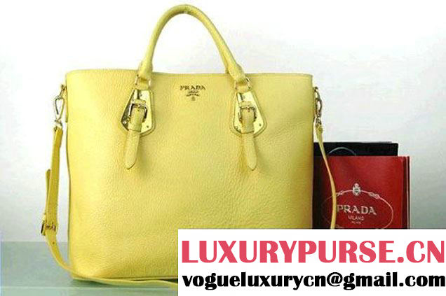 Prada BN1902 Original Calf Leather Tote Bag Lemon