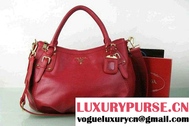 Prada BR4579 Grained Calf Leather Tote Bag Red