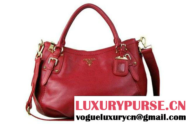Prada BR4579 Grained Calf Leather Tote Bag Red  