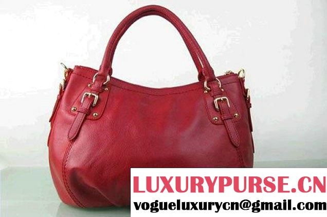 Prada BR4579 Grained Calf Leather Tote Bag Red  