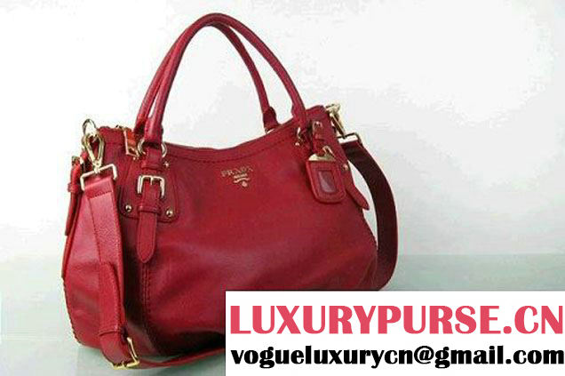 Prada BR4579 Grained Calf Leather Tote Bag Red  