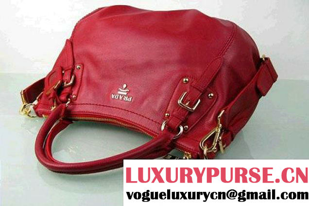 Prada BR4579 Grained Calf Leather Tote Bag Red  