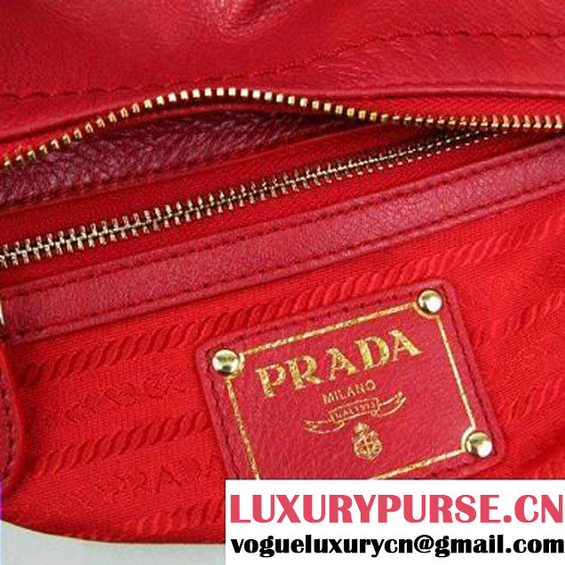Prada BR4579 Grained Calf Leather Tote Bag Red  